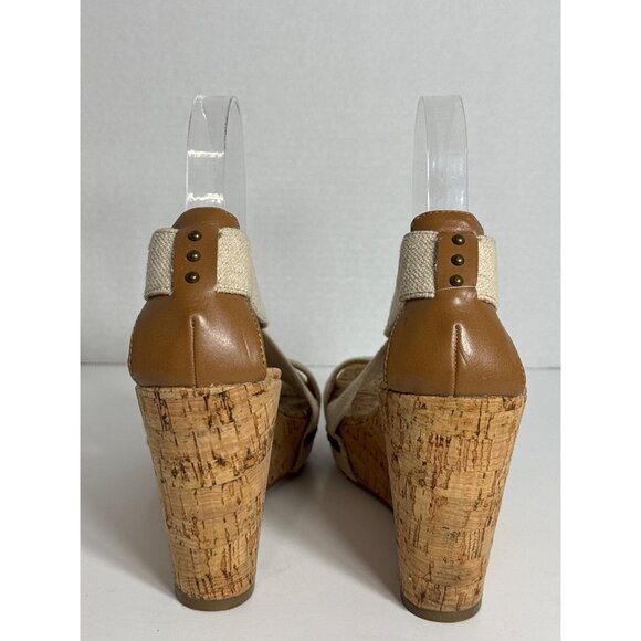 Lucky Brand Beige Strappy Cork Wedge Sandals With Studded Detail Women Size 10M - Picture 12 of 16